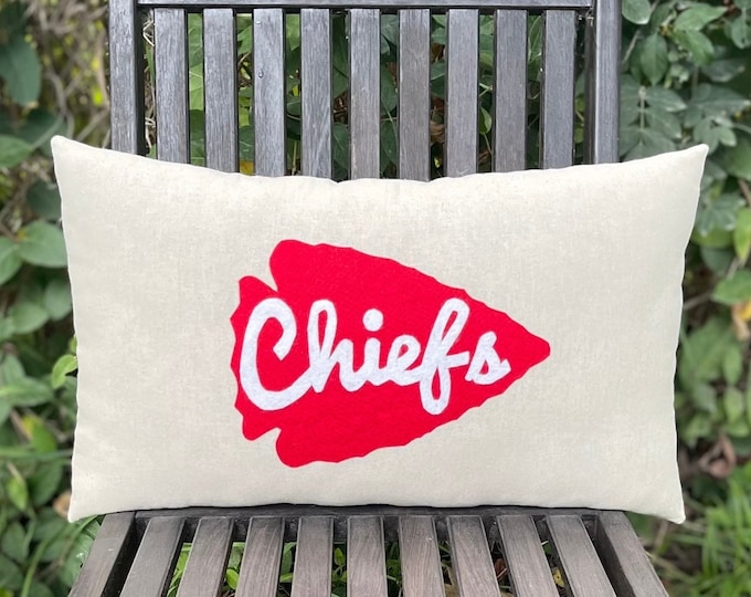 12” x 20” Natural Cotton Arrowhead Chiefs Pillow- Custom Colors Available- Kansas City Chiefs-NFL-Playoffs-Football Decor-Sports Decor