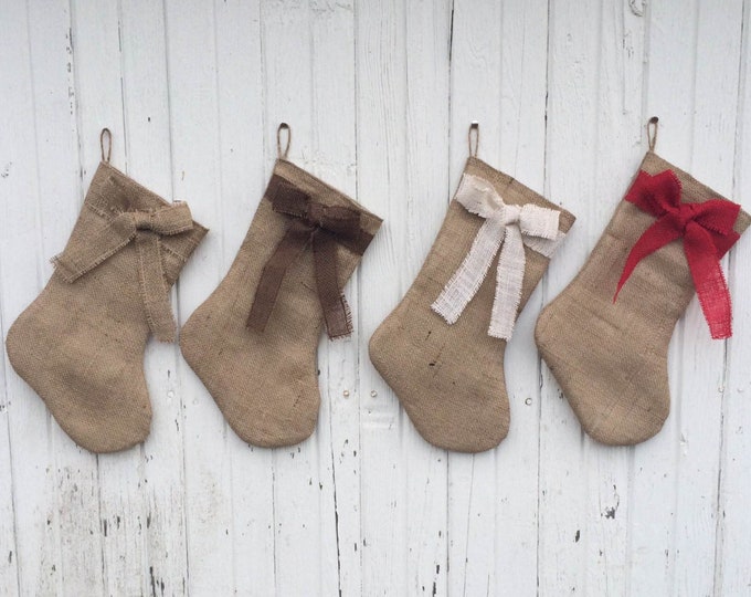 Burlap & Bow Christmas Stocking-Shabby Chic-Natural/Folk/Country/Rustic-CUSTOM Color Combinations Available