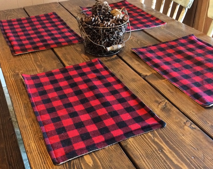 Buffalo Plaid & Burlap Placemats- Red and Black Check- Lined With Burlap-Cabin Decor- Farmhouse Decor- Lodge Decor-Valentines Day Decor