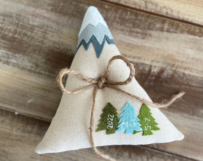 Mountain Ring Bearer Pillow-With Trees and Mountain Top Detail-Personalize With Initials & Date- Nontraditional-Mountain Wedding-Woodsy