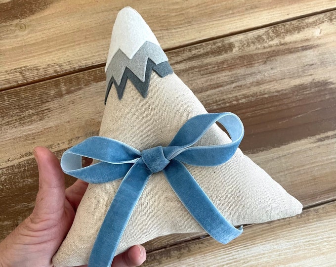 Mountain Ring Bearer Pillow-With Velvet Ribbon- Dusty Blue-Terracotta-Sage Green-Khaki- Three Sizes- Mountain Wedding- Modern Wedding