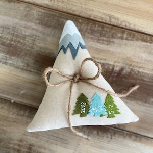Mountain Ring Bearer Pillow-With Trees and Mountain Top Detail-Personalize With Initials & Date- Nontraditional-Mountain Wedding-Woodsy