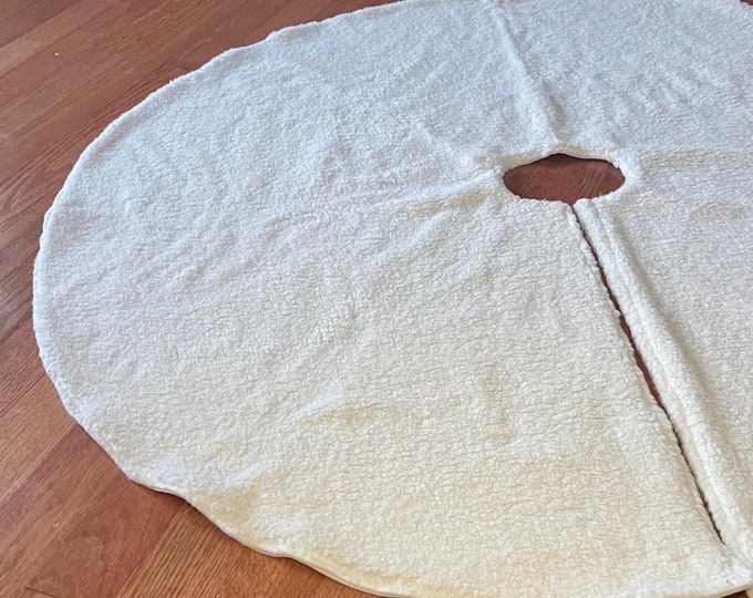 Ready to Ship Ivory Faux Sherpa Fur Christmas Tree Skirt- Lined With Textured Linen- Luxury Plush Holiday Decor- Modern Minimalist