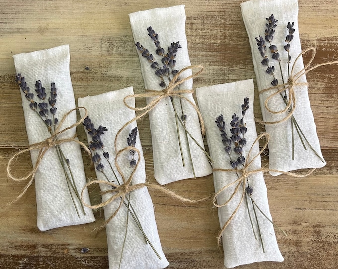 Organic White Linen Eye Pillow Sachets With Dried Lavender-Natural Party Favors-Wedding Gifts-Green Wedding Favors- Dried Florals