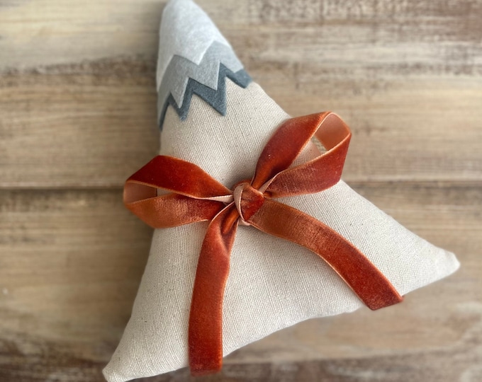 Mountain Ring Bearer Pillow-With Velvet Ribbon- Dusty Blue-Terracotta-Sage Green-Khaki- Three Sizes- Mountain Wedding- Modern Wedding