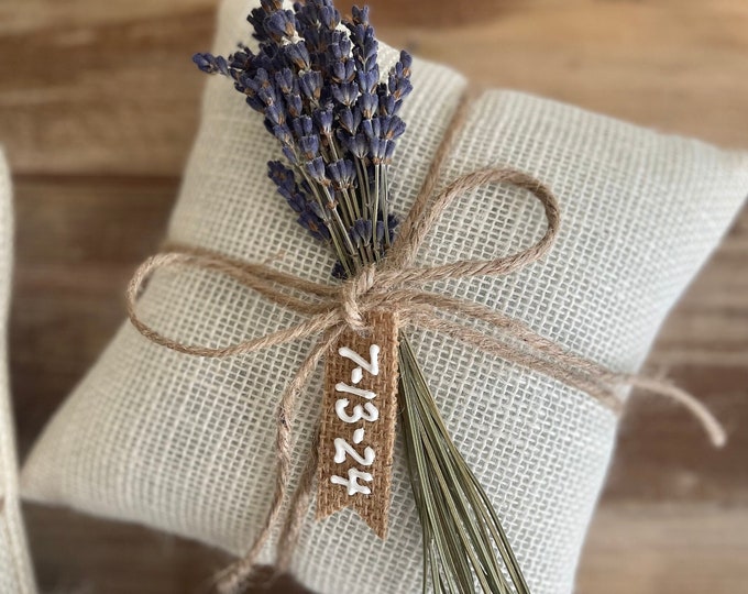 Burlap Ring Bearer Pillow With Dried Lavender Sprigs- Natural or Off White Burlap- Wedding Decor- Wedding Ceremony- Dried Florals- Rustic