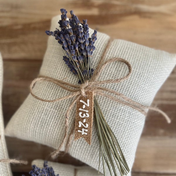 Burlap Ring Bearer Pillow With Dried Lavender Sprigs- Natural or Off White Burlap- Wedding Decor- Wedding Ceremony- Dried Florals- Rustic