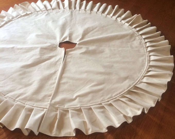 Natural Canvas Christmas Tree Skirt- 55" or 72"- Duck Fabric- For DIY Projects and Children's Handprints- Minimalist- Neutral Color