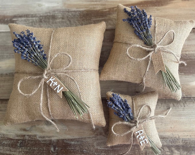 Burlap Ring Bearer Pillow With Dried Lavender Sprigs- Natural or Off White Burlap- Wedding Decor- Wedding Ceremony- Dried Florals- Rustic