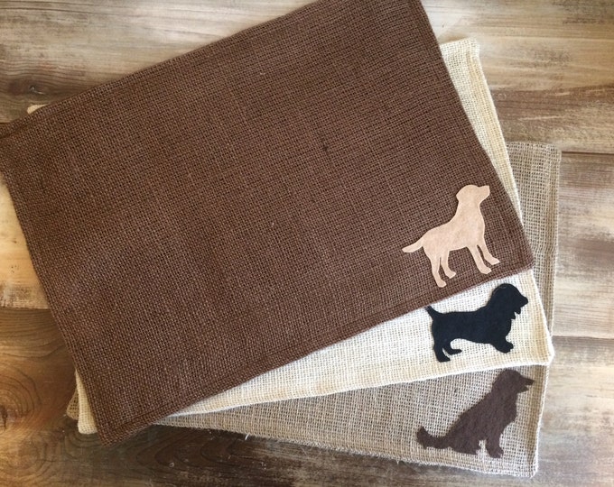 Set of 6- Dog Themed Placemats- Custom Colors Available- 14 Different Dog Breed Appliqués- Labrador-Golden Retriever- Hound- Dachshund