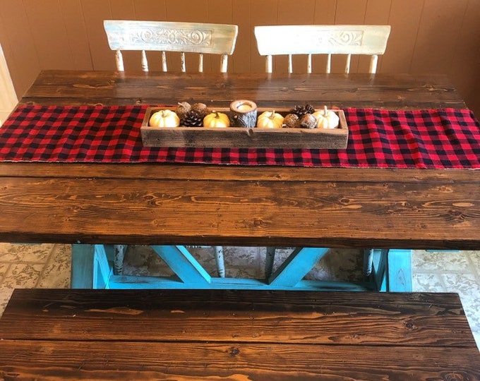 Buffalo Plaid & Natural Burlap Table Runner- Buffalo Check-Cotton Flannel Fabric-Fall/Winter-Holidays-Cabin/Farmhouse Decor-Valentines Day