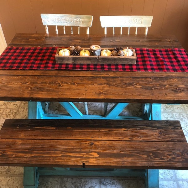 Buffalo Plaid & Natural Burlap Table Runner- Buffalo Check-Cotton Flannel Fabric-Fall/Winter-Holidays-Cabin/Farmhouse Decor-Valentines Day