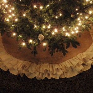 58 Double Ruffle Burlap Tree Skirt-Natural Burlap-Christmas-Country/Folk/Rustic Other Colors Available-Customize-Large Tree Skirt image 3