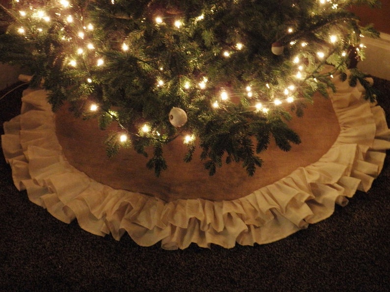 58 Double Ruffle Burlap Tree Skirt-Natural Burlap-Christmas-Country/Folk/Rustic Other Colors Available-Customize-Large Tree Skirt image 3