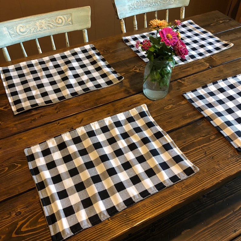 Buffalo Plaid & Burlap Placemats Black and White Check Lined Etsy