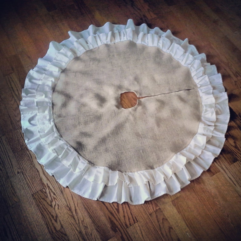 58 Double Ruffle Burlap Tree Skirt-Natural Burlap-Christmas-Country/Folk/Rustic Other Colors Available-Customize-Large Tree Skirt image 4
