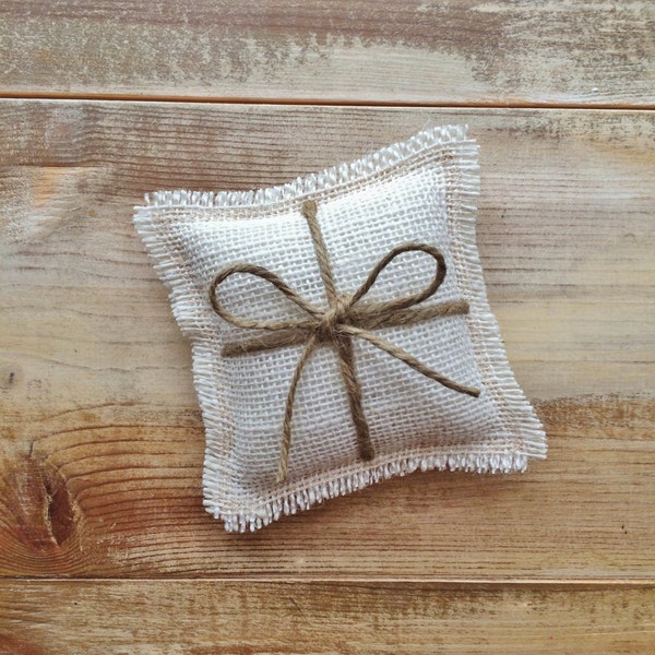 5" x 5" Mini Off-White Burlap Ring Bearer Pillow w/ Jute Twine- Rustic/Country/Shabby Chic/Folk/Wedding-Miniature-4 Burlap Colors Available