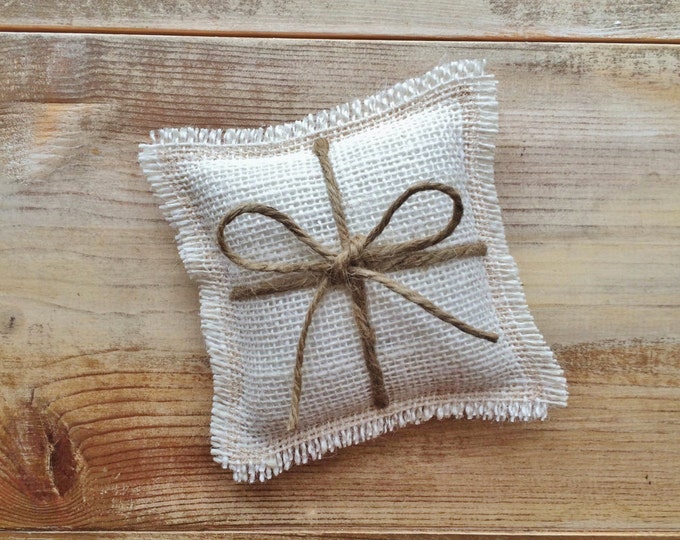 5" x 5" Mini Off-White Burlap Ring Bearer Pillow w/ Jute Twine- Rustic/Country/Shabby Chic/Folk/Wedding-Miniature-4 Burlap Colors Available