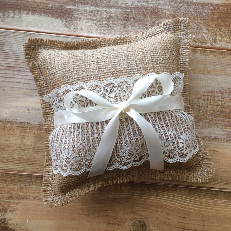 8 X 8 Burlap Ring Bearer Pillow W/ Lace & Ivory Etsy