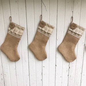 Burlap and Lace Christmas Stocking-Personalize With a Name-Shabby Chic-Natural/Folk/Country/Rustic-CUSTOM Color Combinations Available