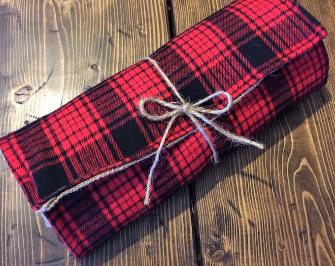 Red Plaid & Burlap Table Runner- Reversible/Double Sided- Choose Your Length-Holiday/Winter/Fall Decor-Farmhouse- Cabin Decor- Rustic Chic