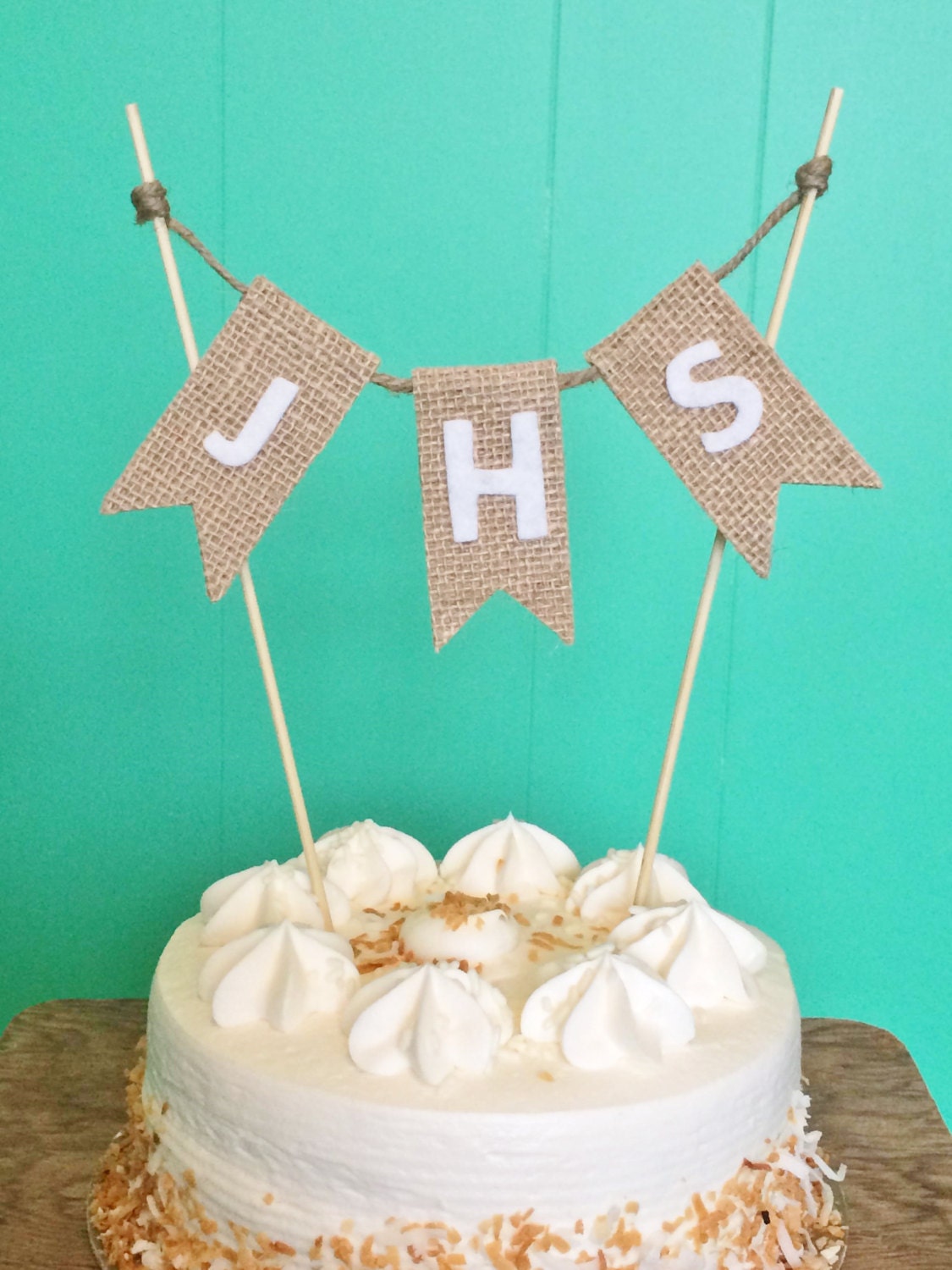 Monogram Burlap Flag Cake Topper Choose Your Colors Wedding Etsy