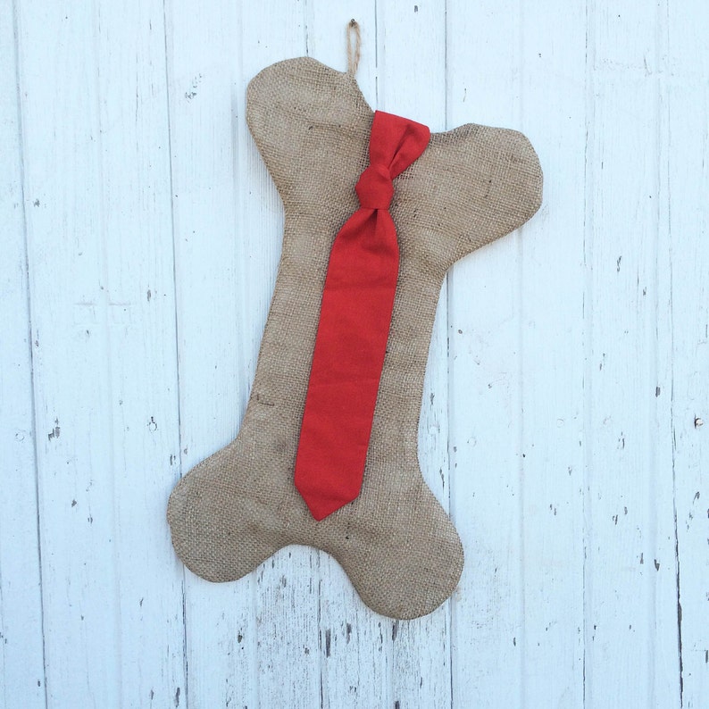 Burlap Dog Bone Christmas Stockings With Bow For Her-PuppyDog Stocking-Choose Your Colors-RusticShabby ChicNatural-Red and Green