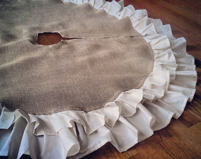 58" Double Ruffle Burlap Tree Skirt-Natural Burlap-Christmas-Country/Folk/Rustic- Other Colors Available-Customize