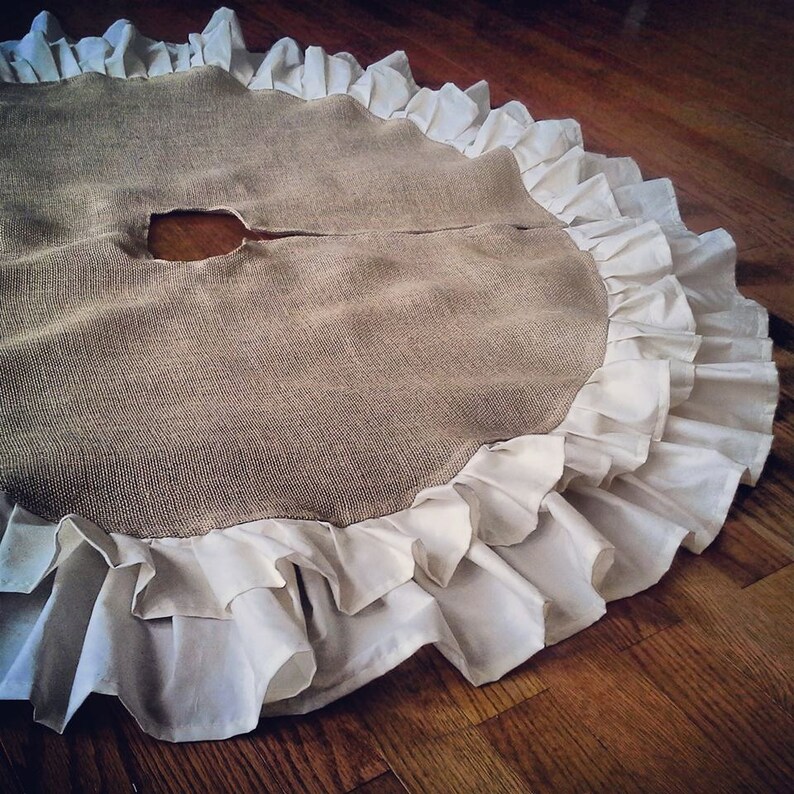 58 Double Ruffle Burlap Tree Skirt-Natural Burlap-Christmas-Country/Folk/Rustic Other Colors Available-Customize-Large Tree Skirt image 2