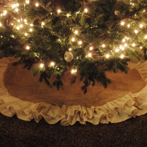 58" Double Ruffle Burlap Tree Skirt-Natural Burlap-Christmas-Country/Folk/Rustic- Other Colors Available-Customize-Large Tree Skirt