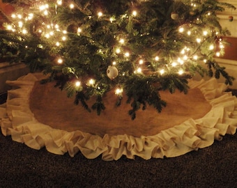 58" Double Ruffle Burlap Tree Skirt-Natural Burlap-Christmas-Country/Folk/Rustic- Other Colors Available-Customize-Large Tree Skirt