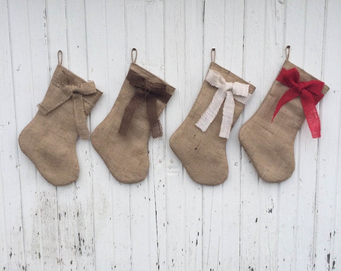 Burlap & Bow Christmas Stocking-Shabby Chic-Natural/Folk/Country/Rustic-CUSTOM Color Combinations Available