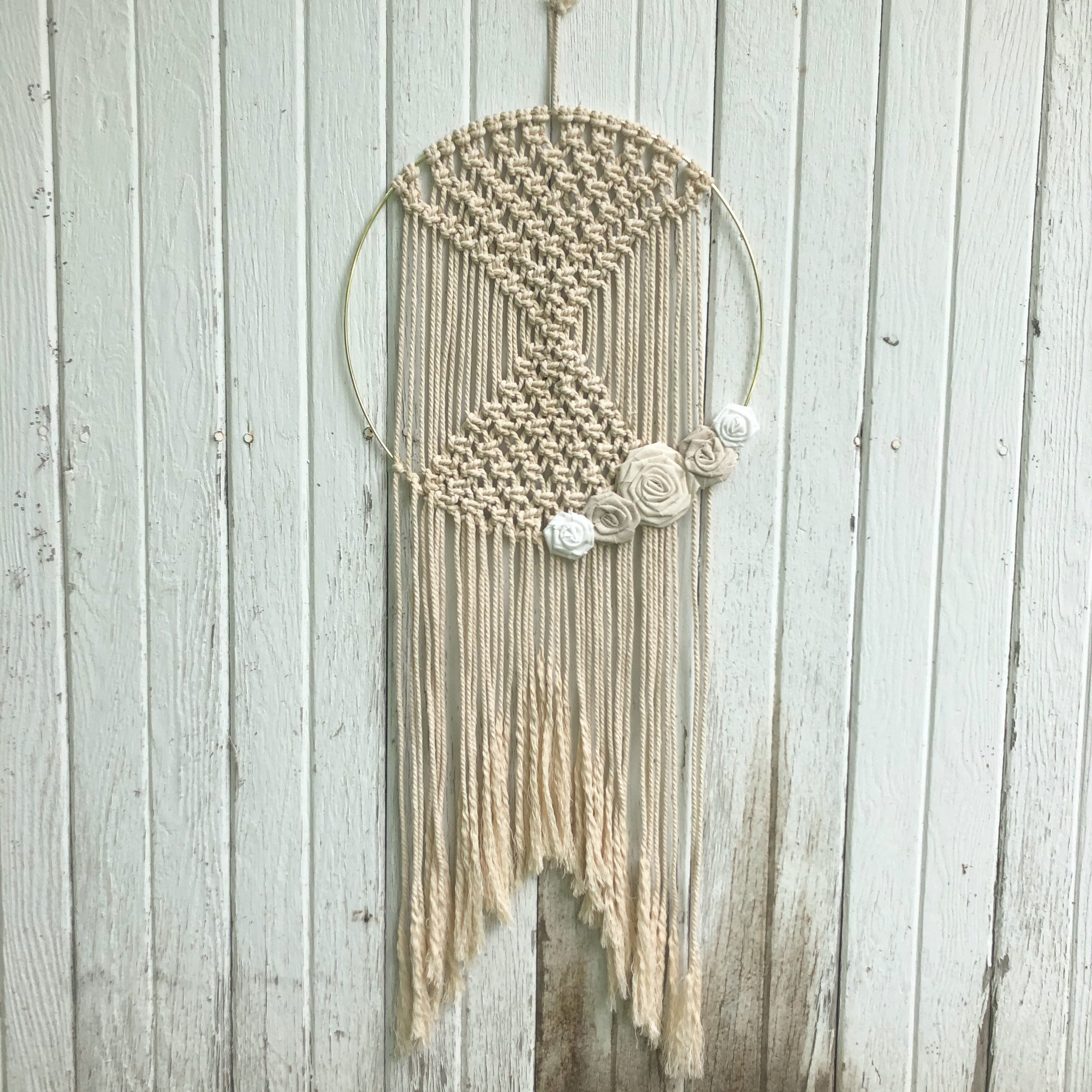 Macrame Hoop Wall Decor Natural Cotton Cord & Gold Hoop With Cotton