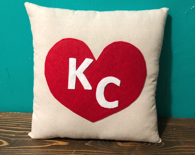 KC Love-13" x 13" Natural Cotton Pillow-Create Your Own Color Combo-24 Colors Avail.-Royals/Chiefs/Kansas City/Missouri/Kansas