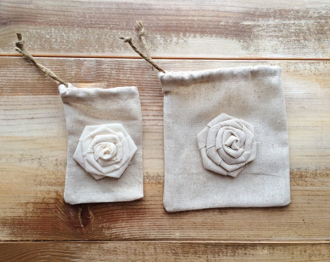 Set of 12-Natural Cotton Favor Bags-Cinch With Jute Twine-3 Designs & 2 Sizes Available-Weddings/Party/Reception-Natural/Rustic/Woodsy