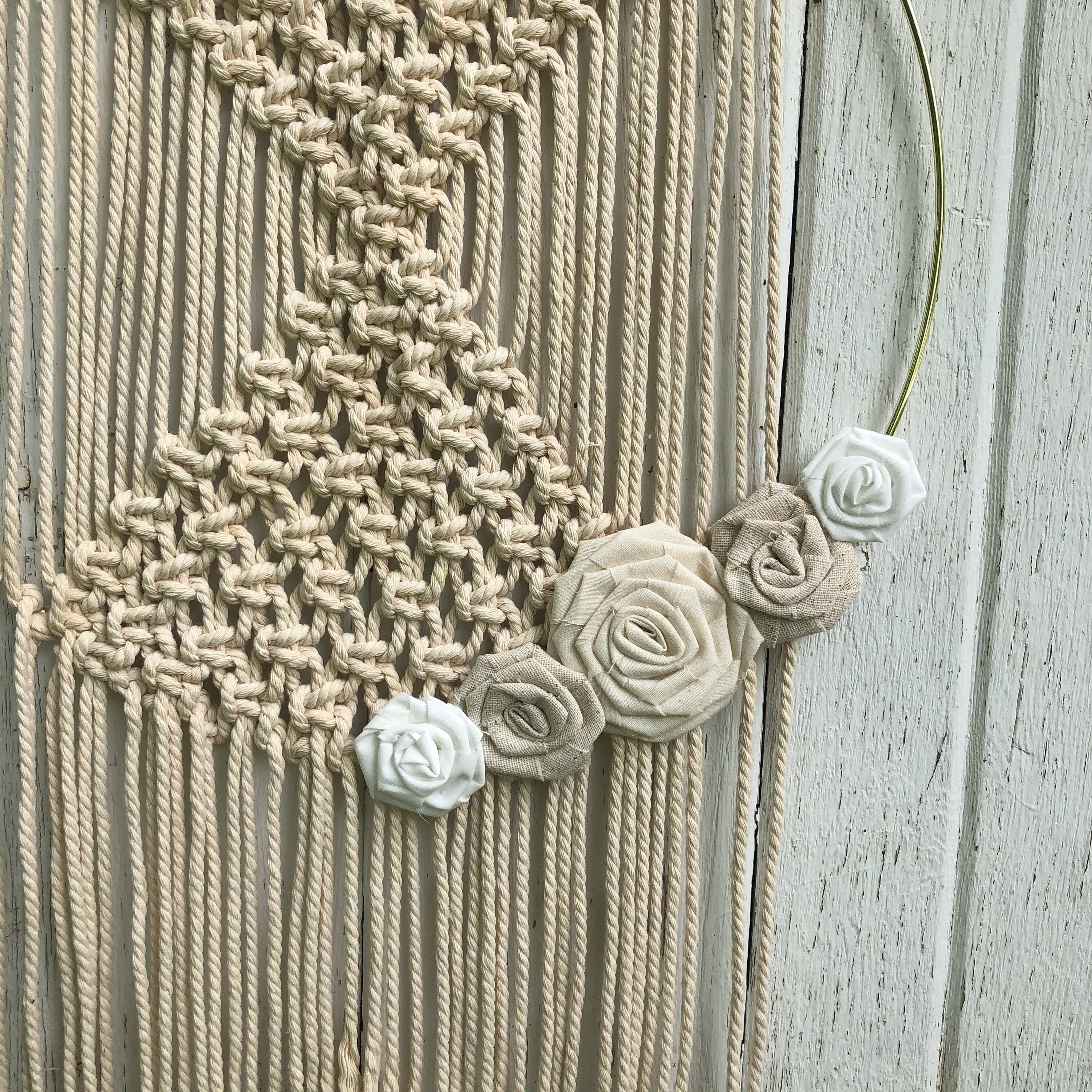 Macrame Hoop Wall Decor Natural Cotton Cord & Gold Hoop With Cotton