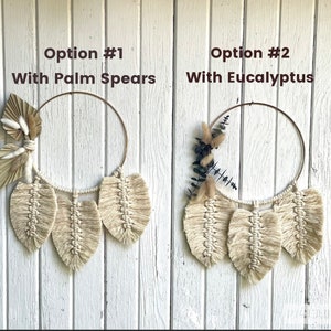 Bridesmaid Macrame Hoop with Dried Bunny Grass Eucalyptus or Natural Palm Spears TWO DESIGNS Available-Bouquet Alternative-Boho/Hippie image 9