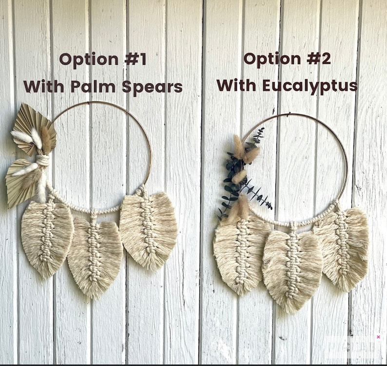 Bridesmaid Macrame Hoop with Dried Bunny Grass Eucalyptus or Natural Palm Spears TWO DESIGNS Available-Bouquet Alternative-Boho/Hippie image 9