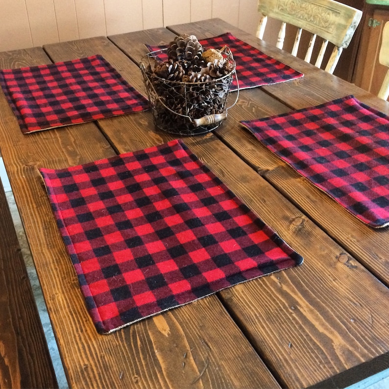 Buffalo Plaid & Burlap Placemats Red and Black Check Lined Etsy