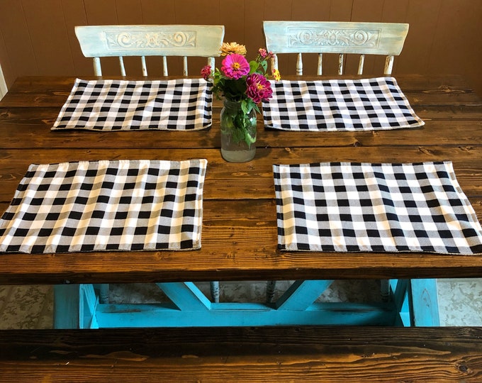 Buffalo Plaid & Burlap Placemats- Black and White Check- Lined With Burlap-Cabin Decor- Farmhouse Decor- Lodge Decor-All Season Decor