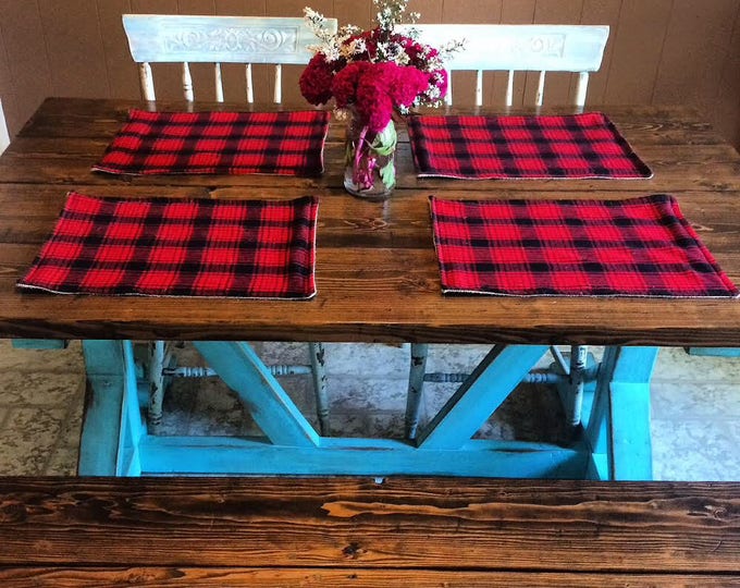 Red Plaid & Burlap Placemats- Reversible/Double Sided- Cabin Decor- Farmhouse Decor- Fall/Winter/Holidays-Valentines Day Table Decor