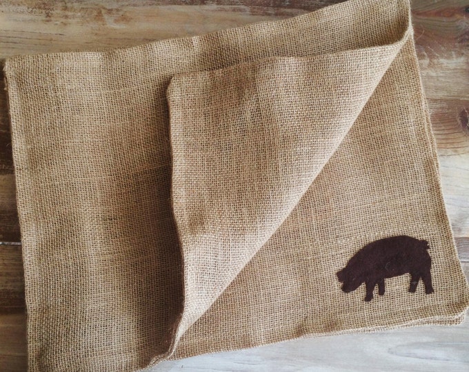 Set of 4- Farm Animal Themed Natural Burlap Placemats-Double Sided- Pig-Cow-Horse-Rooster-Goose-Lamb-Rustic/Country/Folk Decor-Custom Colors