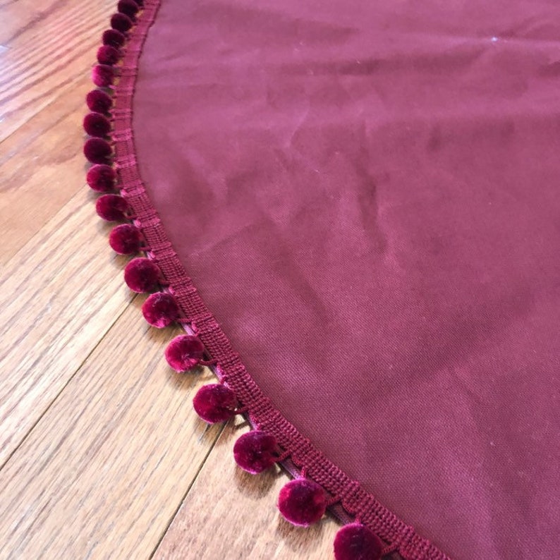 Natural or Burgundy-Boho Christmas Decor Velvet Pom Poms Duck Canvas Pom Pom Tree Skirt Rustic Chic Natural Christmas Decor