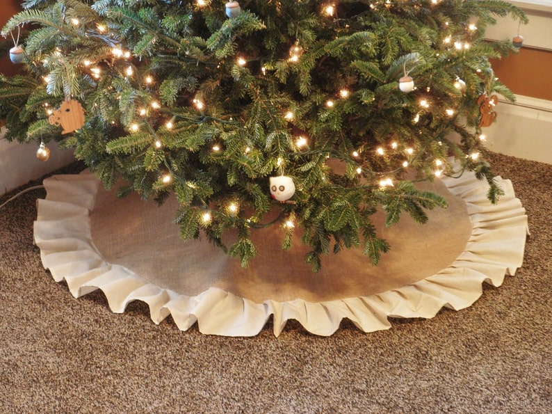 Burlap Ruffle Tree Skirtnatural Burlap W/ Large Offwhite Etsy