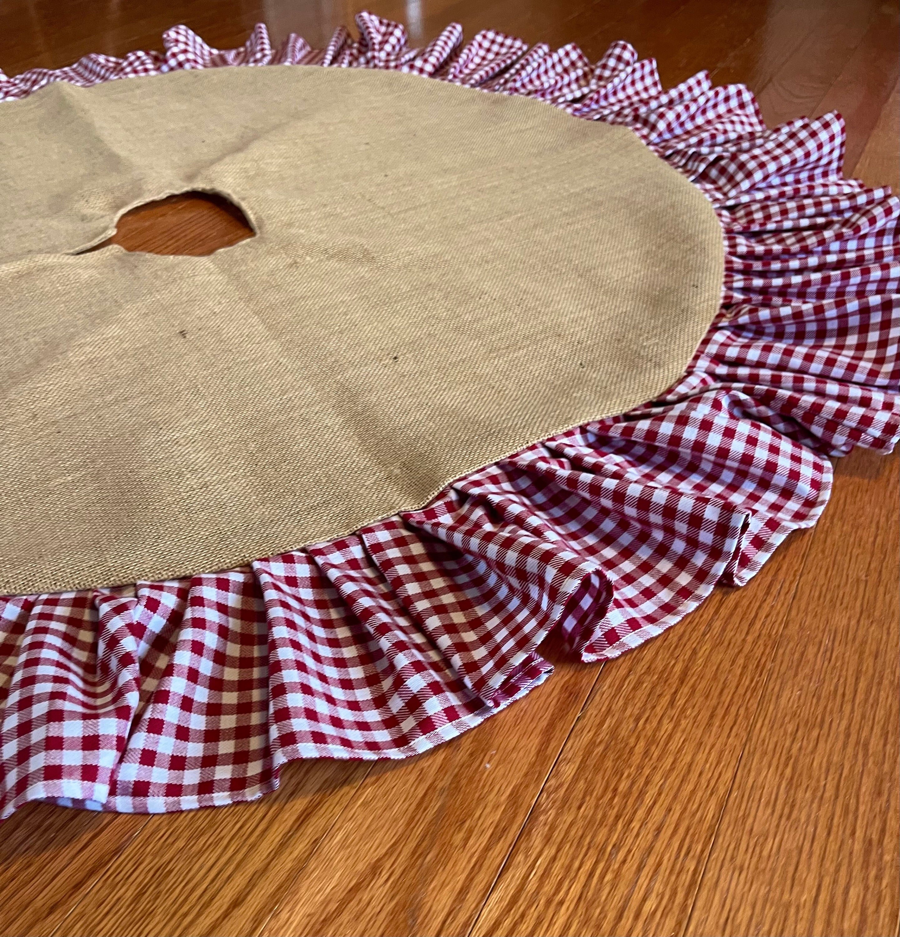 52 Natural Burlap Christmas Tree Skirt With Gingham Ruffle Red