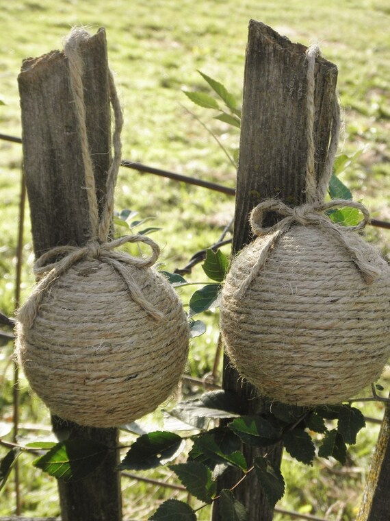 Items similar to Jute Twine Wrapped Christmas OrnamentsFolk/Americana