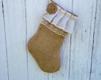 Burlap and Lace Christmas Stocking-Personalize With a Name-Shabby Chic-Natural/Folk/Country/Rustic-CUSTOM Color Combinations Available
