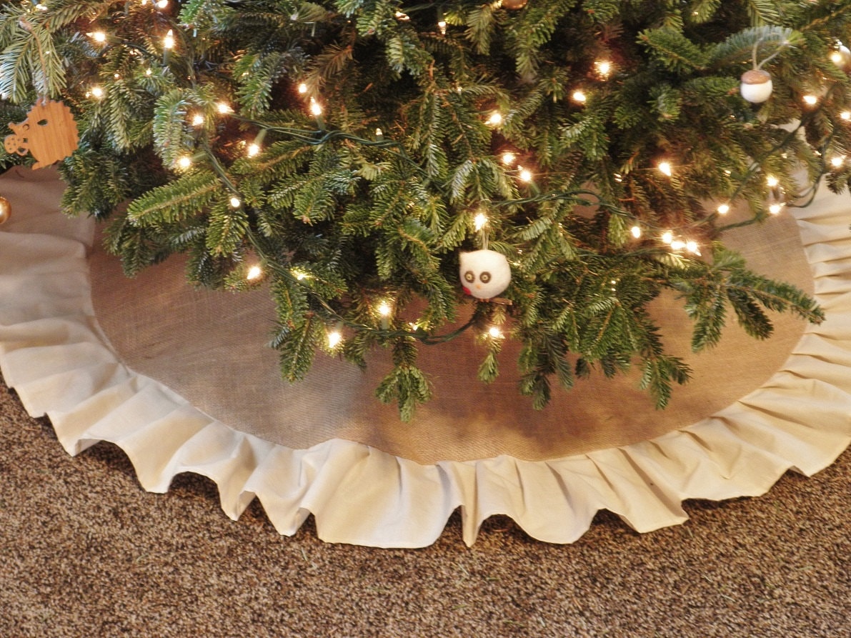 Burlap Ruffle Tree Skirt-Natural Burlap w/ Large Off-White Ruffle-Folk ...