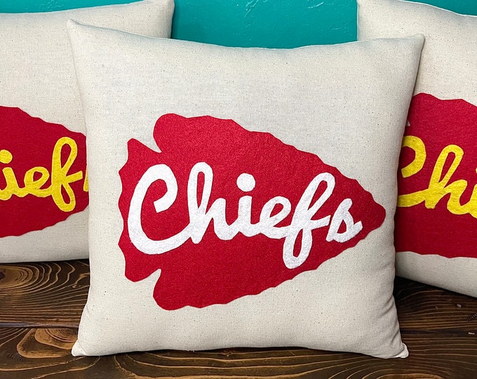 13" x 13" Natural Cotton Arrowhead Kansas City Chiefs Pillow- Custom Colors Available- Featured in Holiday Touchdown: A Chiefs Love Story