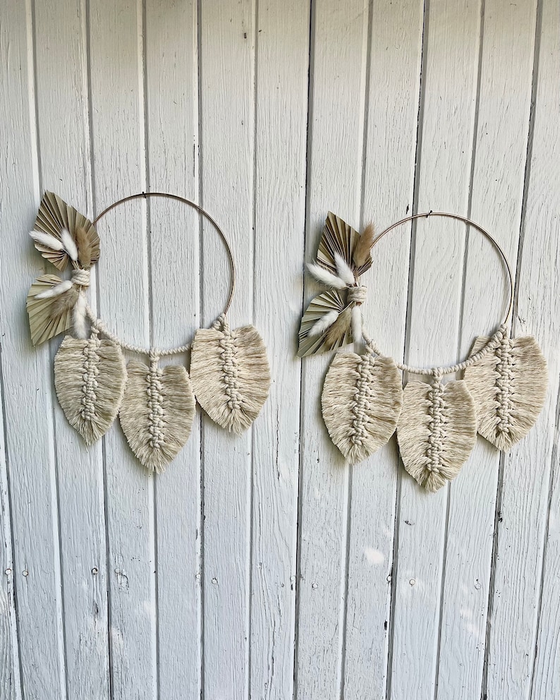 Bridesmaid Macrame Hoop with Dried Bunny Grass Eucalyptus or Natural Palm Spears TWO DESIGNS Available-Bouquet Alternative-Boho/Hippie image 8